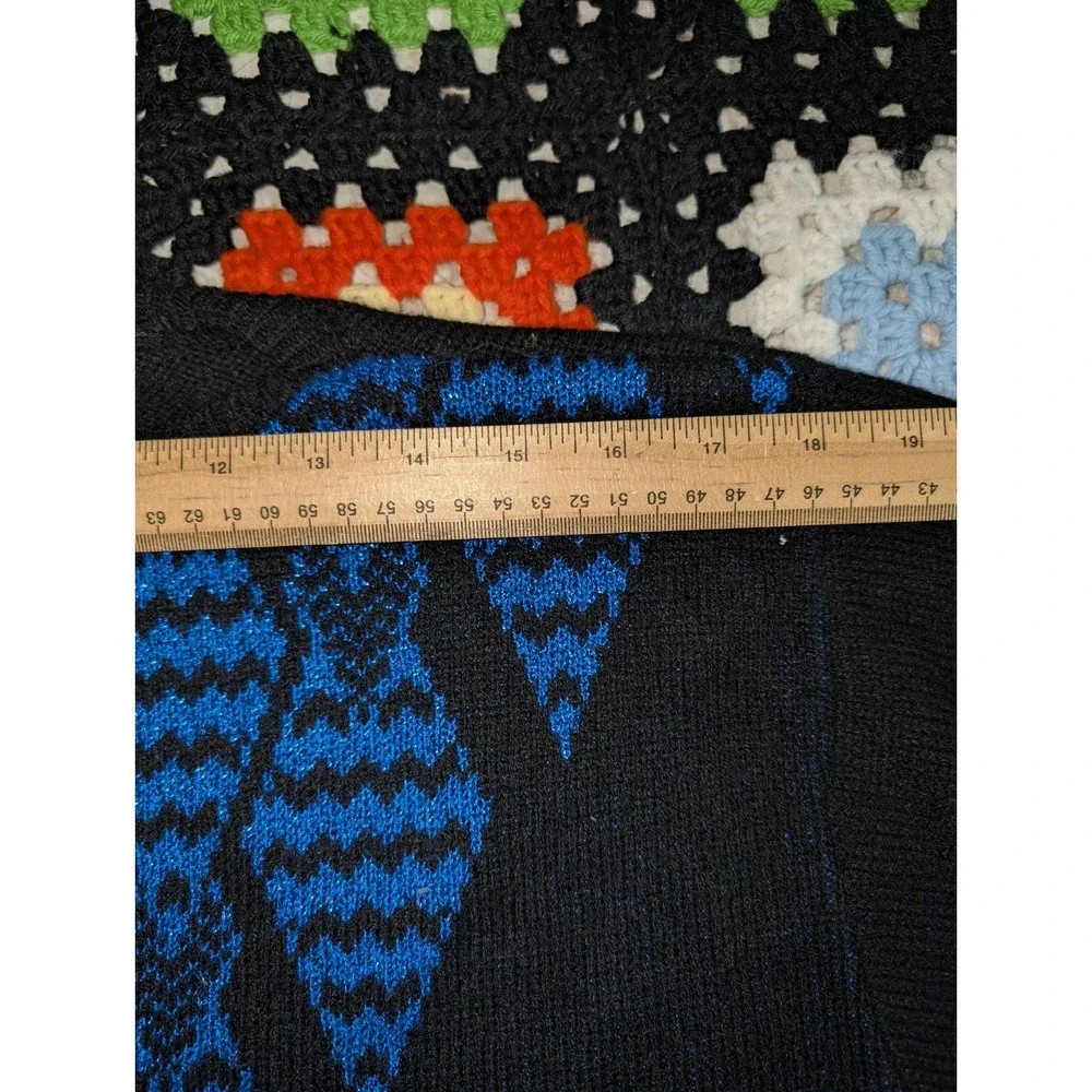 YarnWorks Sweater Blue Black Diamond Glitter Crewneck‎ Pullover Women's Large
